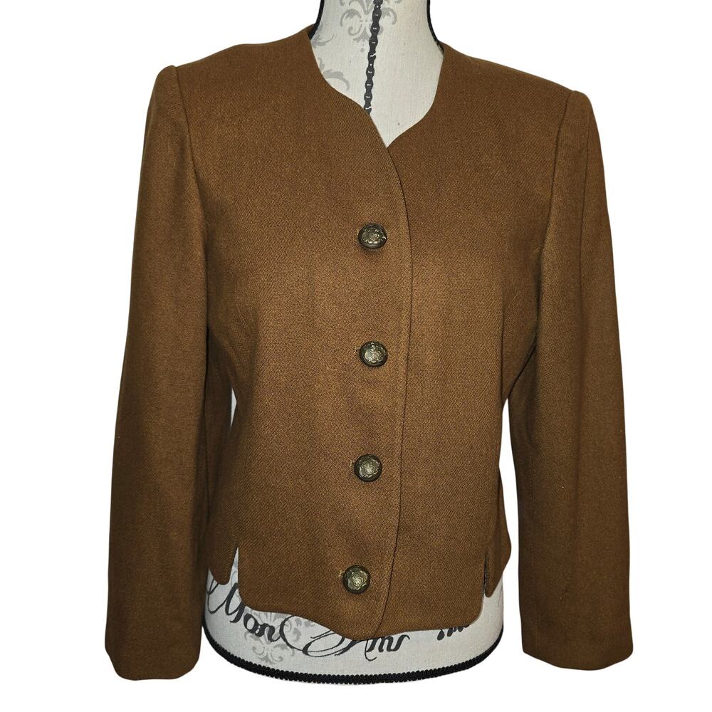 Vintage 100% Wool Worthington Tan Blazer Medieval Buttons Size 8P